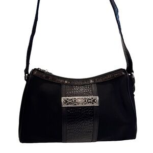 Brighton black purse shoulder bag nylon & croc embossed Leather silver detail
